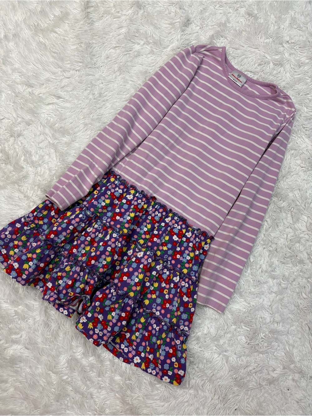 Hanna Andersson Purple Striped Floral Skirt Dress